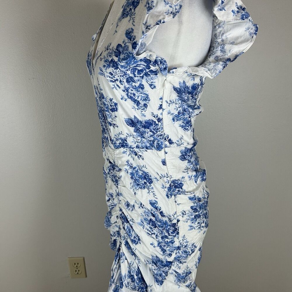 vici L Floral Blue White Maxi Dress Ruffle Ruched A-line Tiered Event Party Boho - Picture 4 of 7